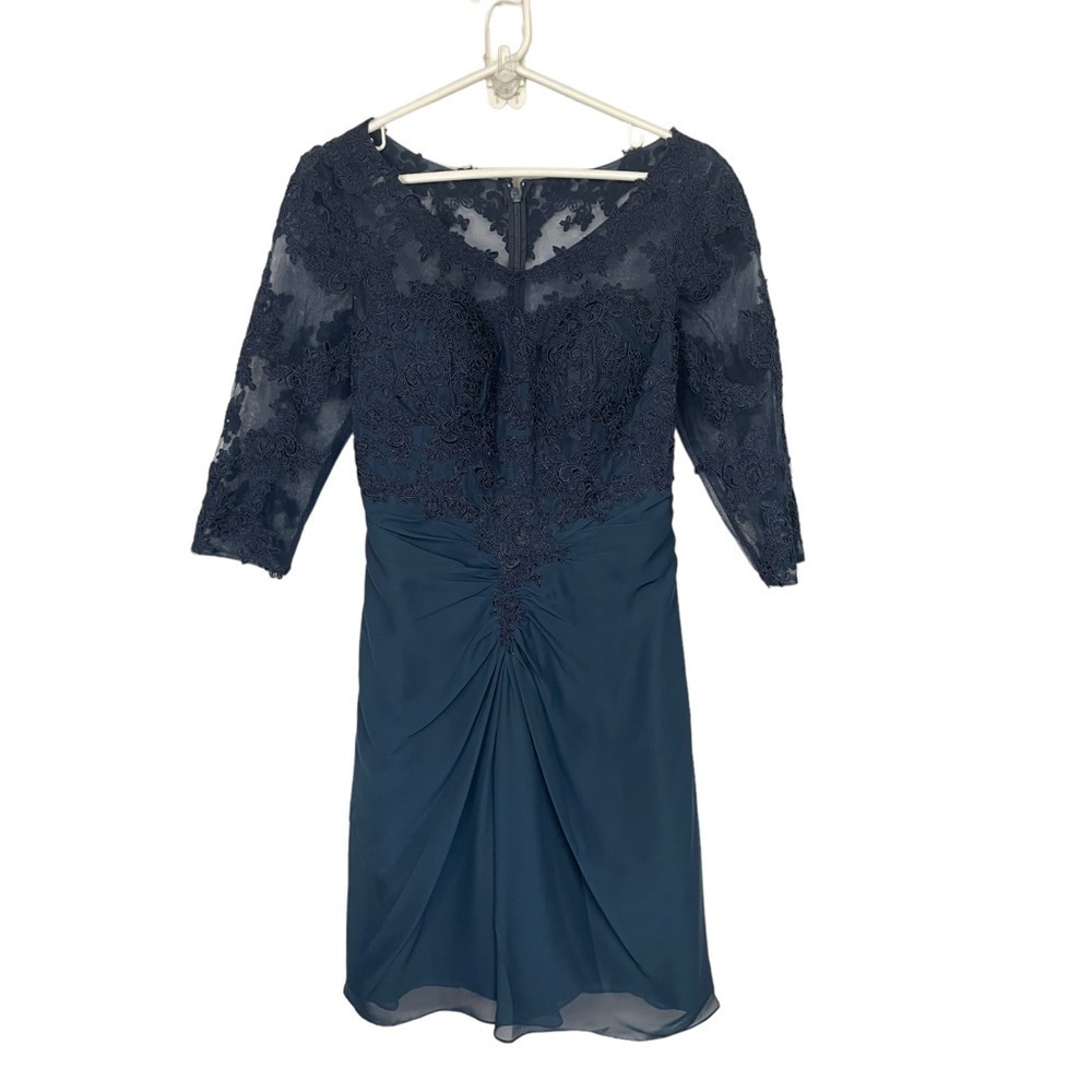 JJ's House A Line V Neck Chiffon Cocktail Dress Navy Size 8
